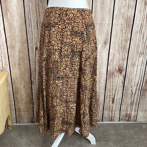 Jones New York Black Tan Red Patterned Silk Maxi Skirt Size 8